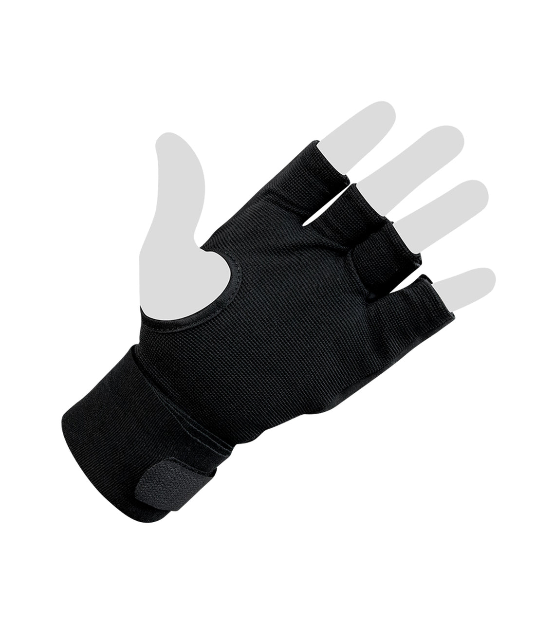 Svart innerhanske med hvot skrift 