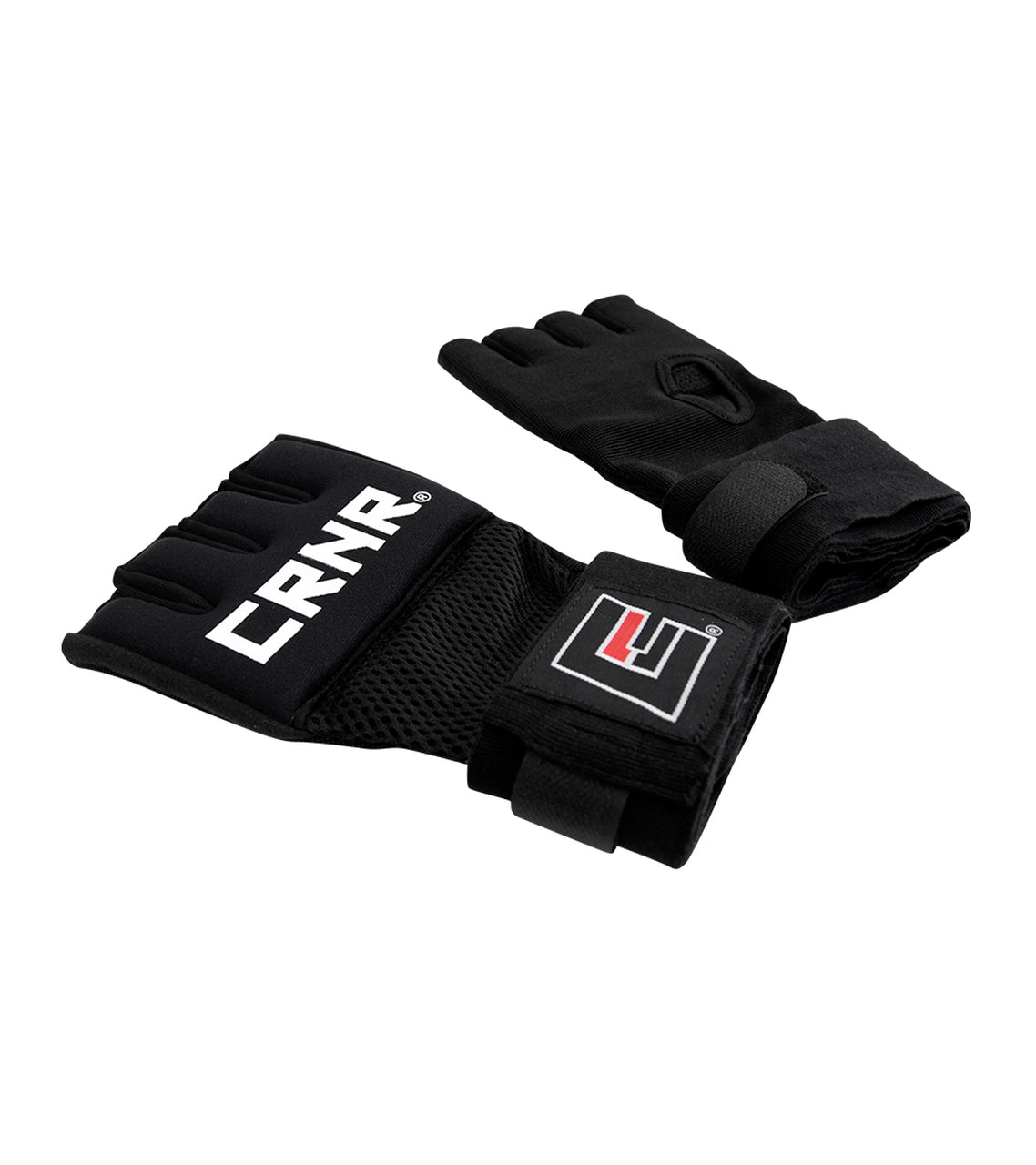 Svart innerhanske med hvot skrift 